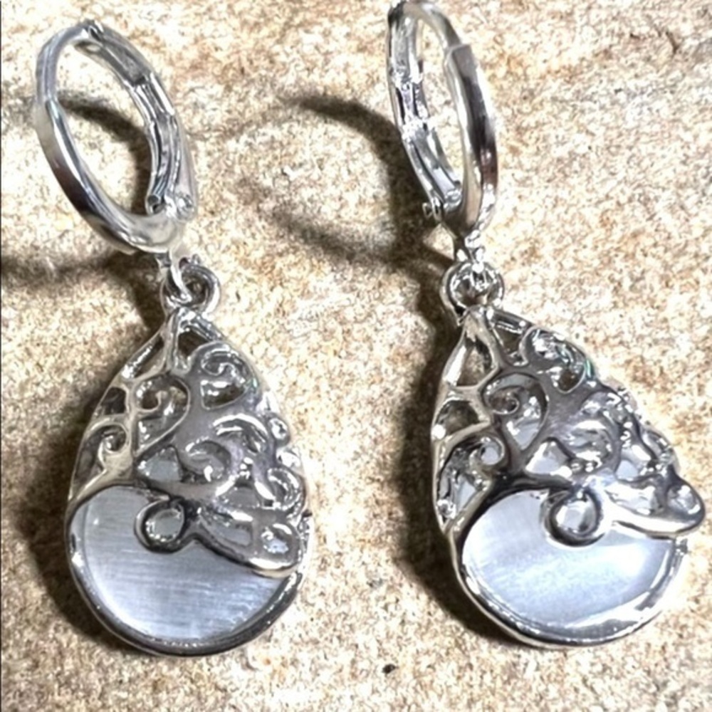 - Teardrop totem moonlight opal earrings pair 925 sterling silver stamped